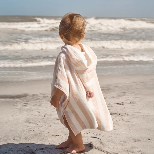 PINK STRIPE HOODED TERRY PONCHO