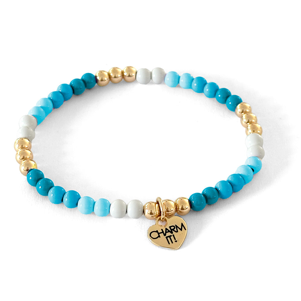 CHARM IT® Gold Aqua Stretch Bead Bracelet - Persnickety Shop