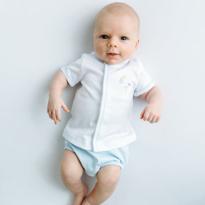 Magnolia Baby Vintage Stork Hand-Embroidered Diaper Cover Set - BLUE