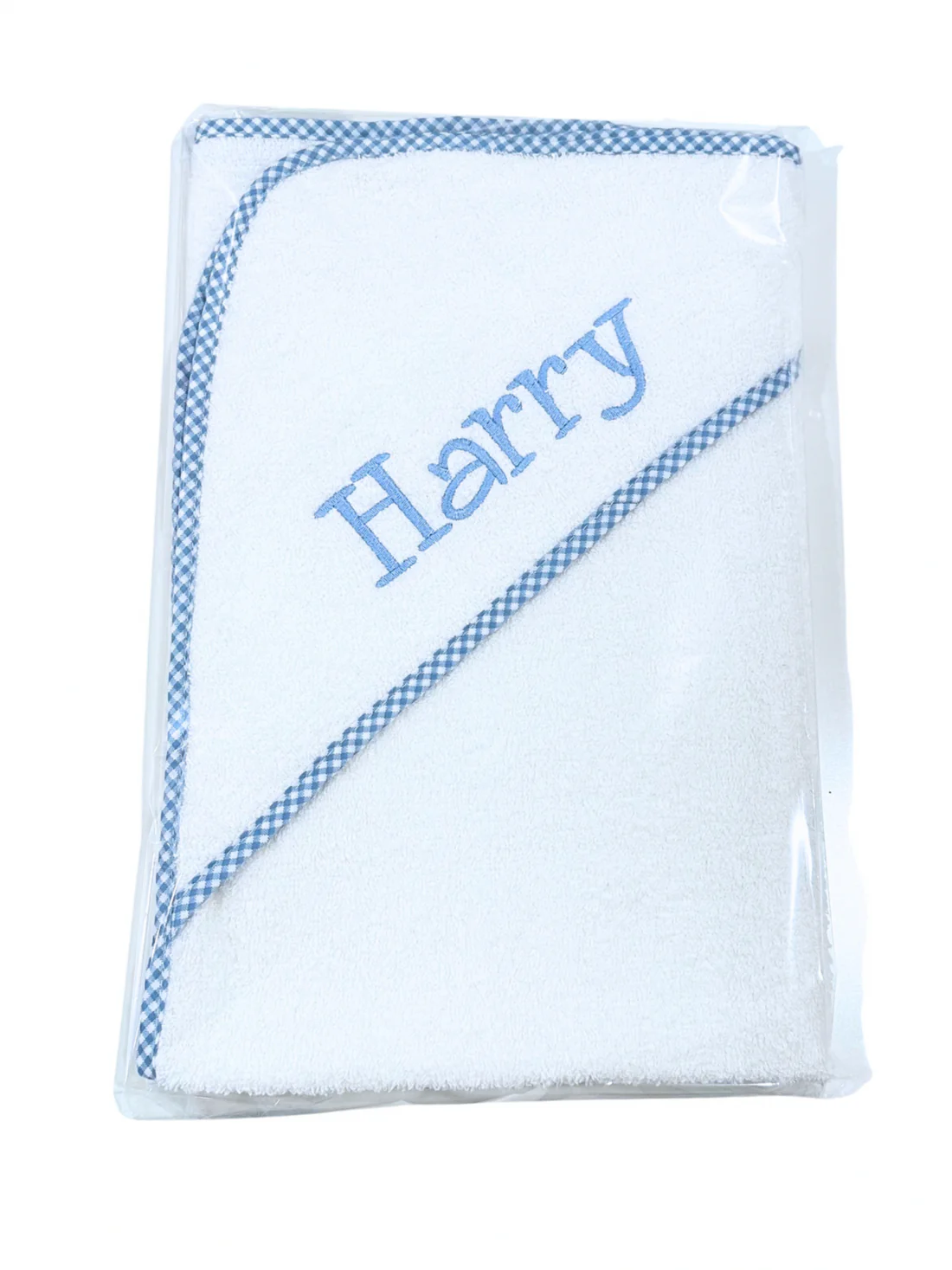 3 Marthas Small Blue Check Stripe Hooded Towel and Washcloth Set