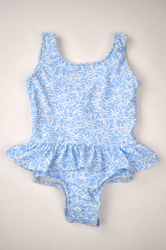 Girls Blue Bow Ruffle Swimsuit by Funtasia Too! - Persnickety Shop
