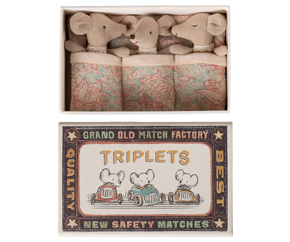 Maileg Triplets, Baby Mice In Matchbox