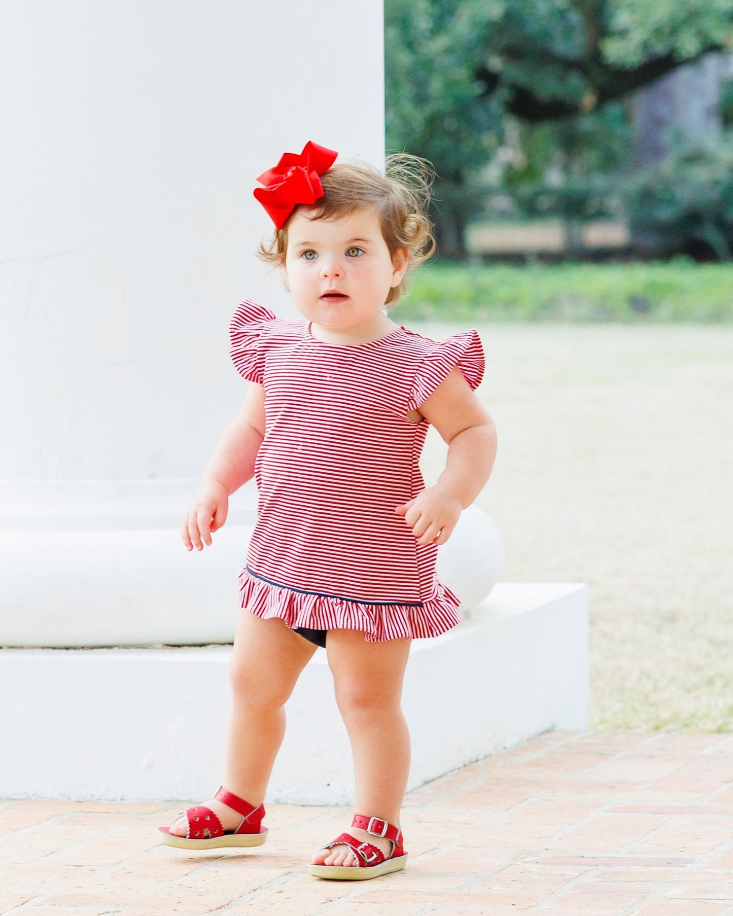 Jellybean Gracie Diaper Set- Red Stripe and Navy
