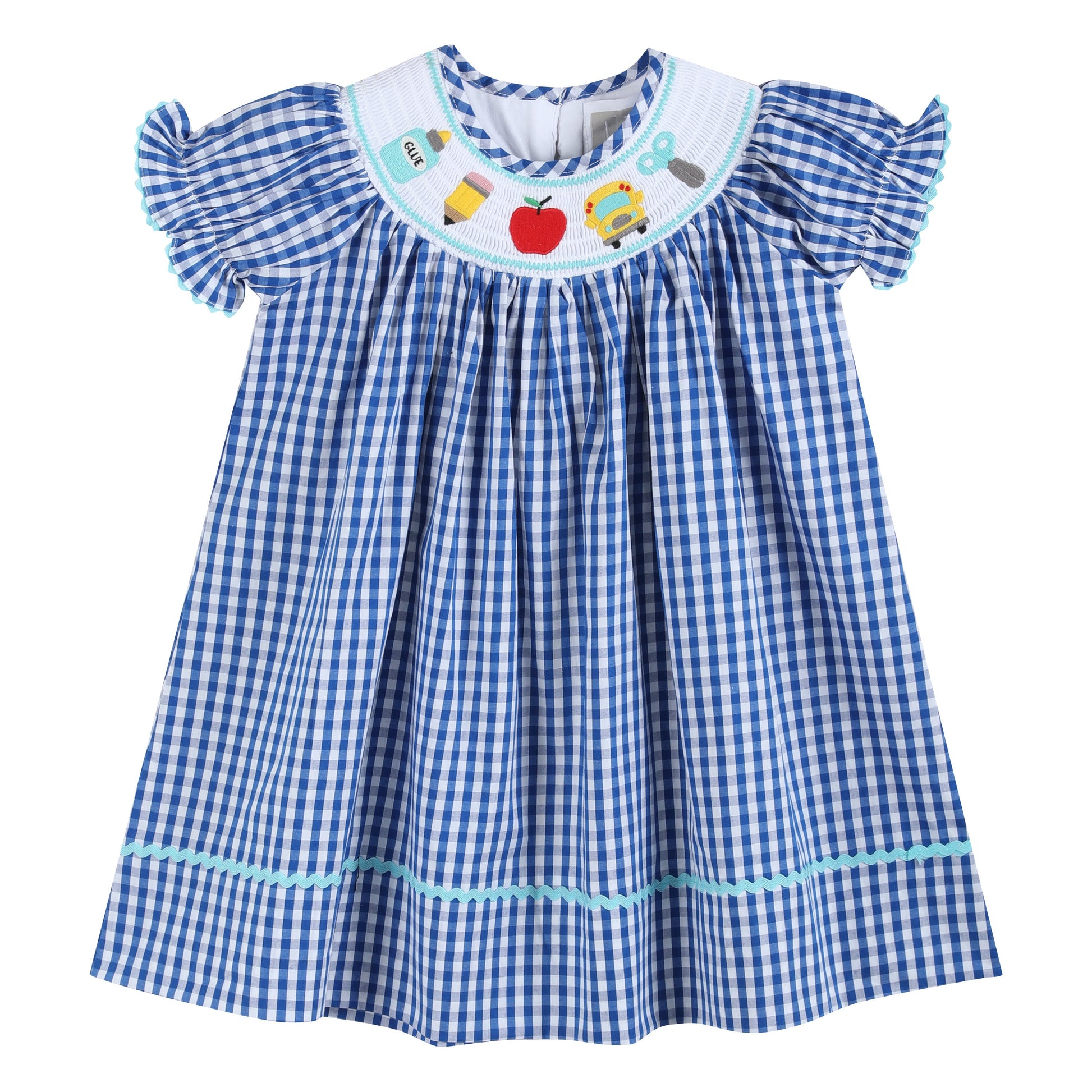 Royal Blue Gingham School Smocked Bishop Dress - Persnickety Shop