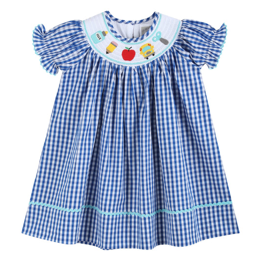 Royal Blue Gingham School Smocked Bishop Dress - Persnickety Shop