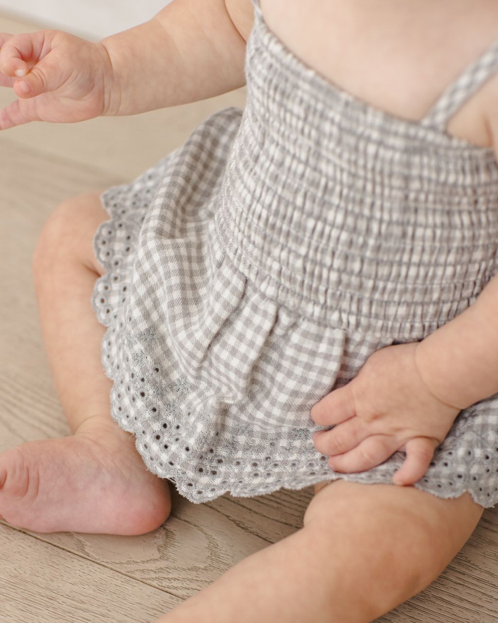 Smocked Skirted Romper || Sage Gingham - Persnickety Shop