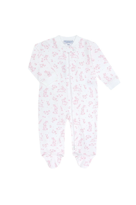 Nellapima Pink Bunny Toile Zipper Footie - Persnickety Shop