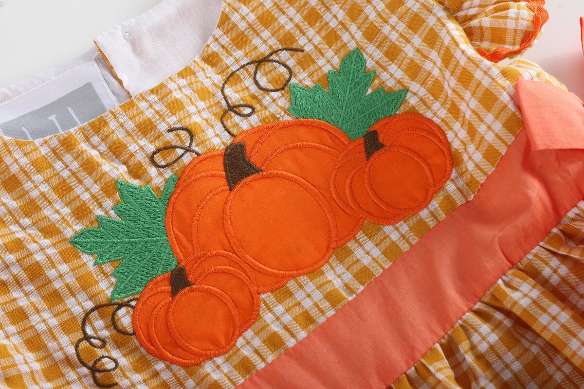 Lil Cactus *Pre-Order* Orange Gingham Ruffle Pumpkin Bow Dress
