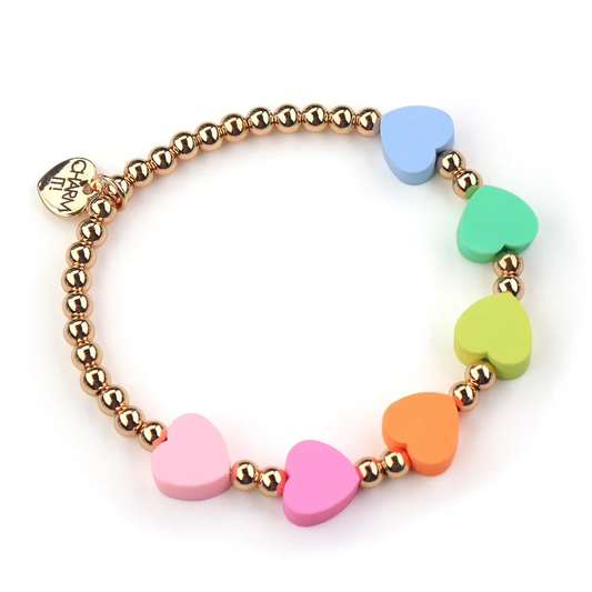 Gold Multi Rubber Heart Stretch Bead Bracelet