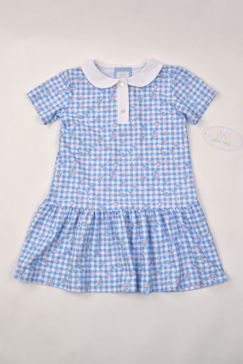 Funtasia Too  *Pre-Order* Girls Sleeveless Tennis Dress with Collar -Floral Blue Gingham