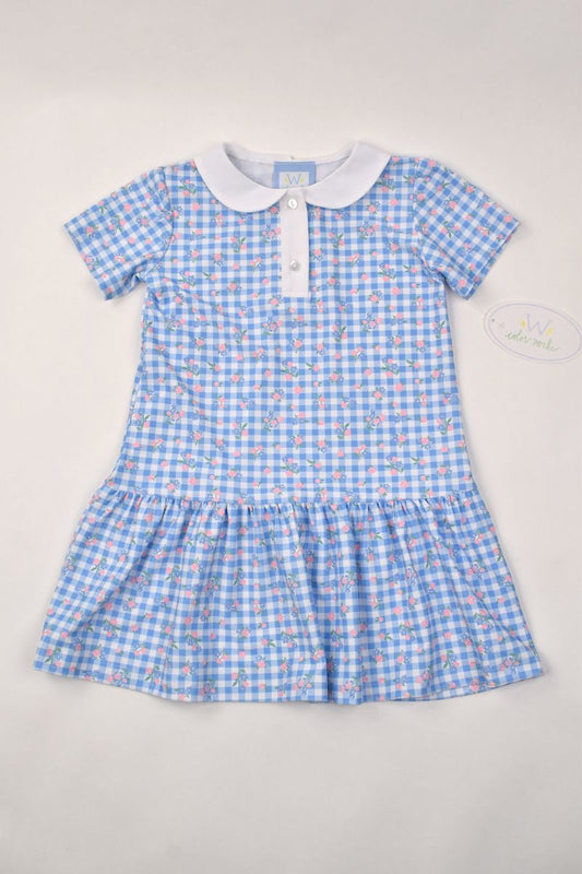 Funtasia Too  *Pre-Order* Girls Sleeveless Tennis Dress with Collar -Floral Blue Gingham