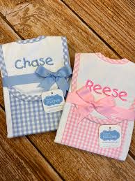 3 Marthas Drooler Bib & Burp Set: Small Blue Check