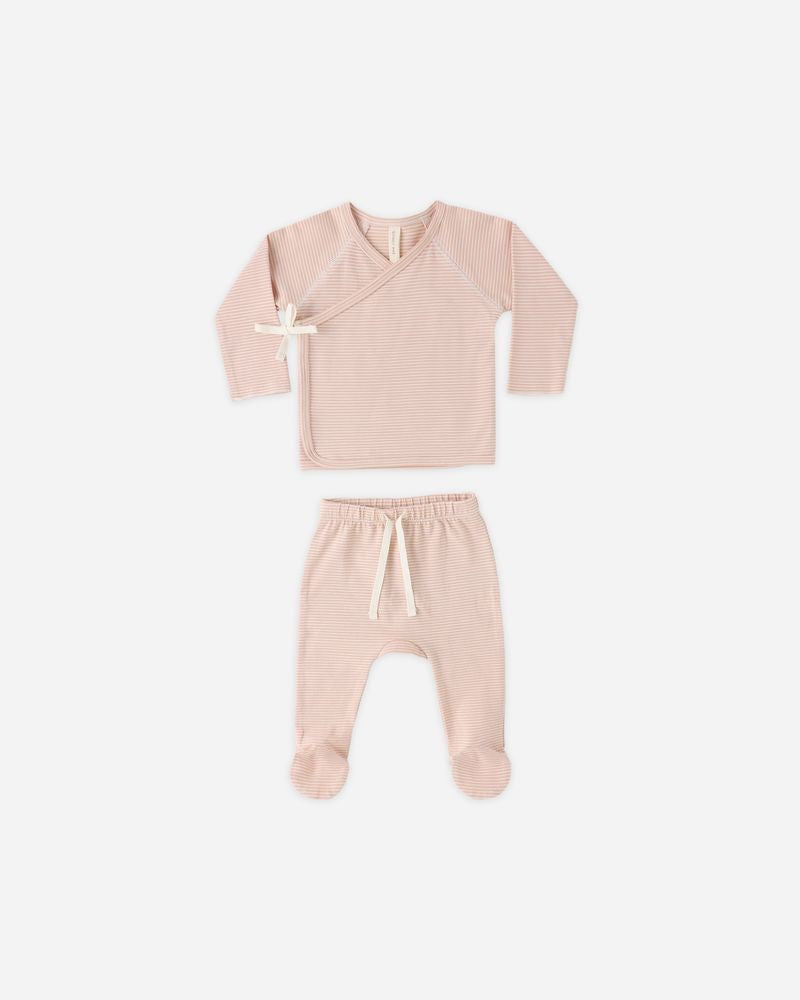 Wrap Top + Footed Pant Set || Melon Micro Stripe - Persnickety Shop