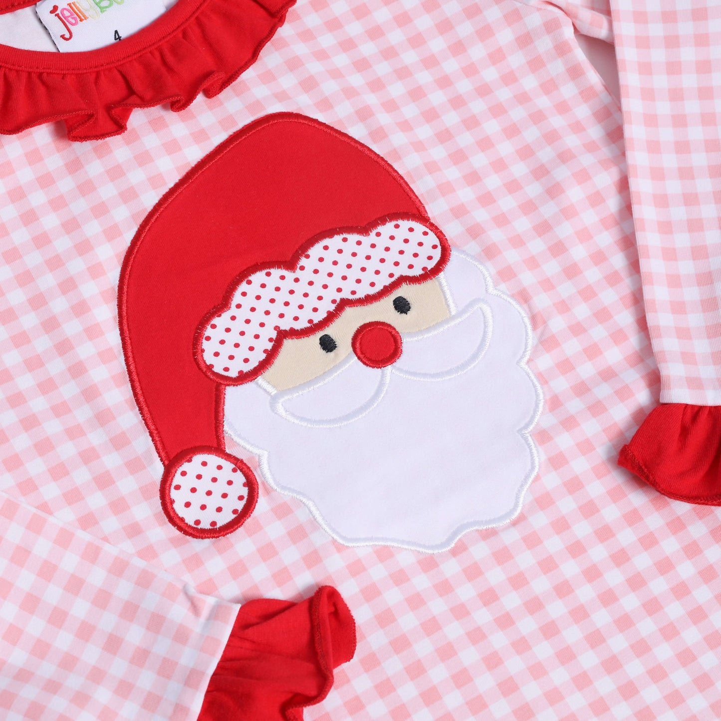 Santa Face Pink Gingham Ruffle Set- Light Skin by Smock Candy - Persnickety Shop