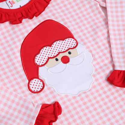 Santa Face Pink Gingham Ruffle Set- Light Skin by Smock Candy - Persnickety Shop