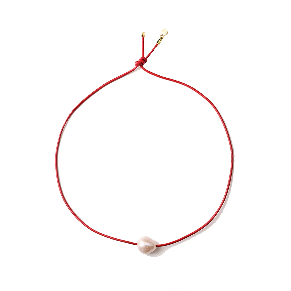 Cherry Red  Pearl Cord Necklace - Persnickety Shop