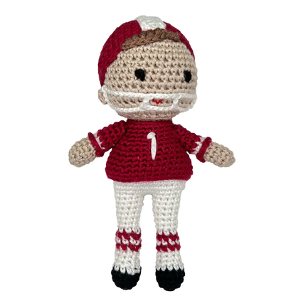 Football Player Bamboo Crochet Rattles Garnet Maroon - Persnickety Shop