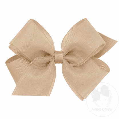 Wee Ones Khaki King Organza and Grosgrain Overlay Hair Bow