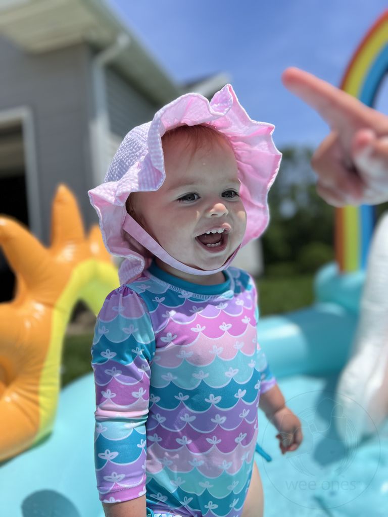 Wee Ones Reversible Girls Seersucker Ruffle Brim Hat - Persnickety Shop