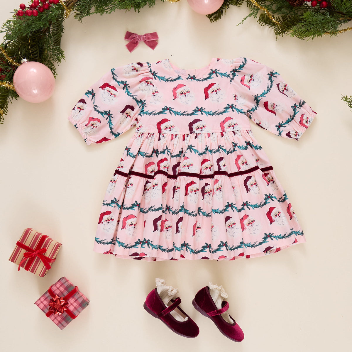 Baby Girls Maribelle Dress Set- Santa Garland - Persnickety Shop