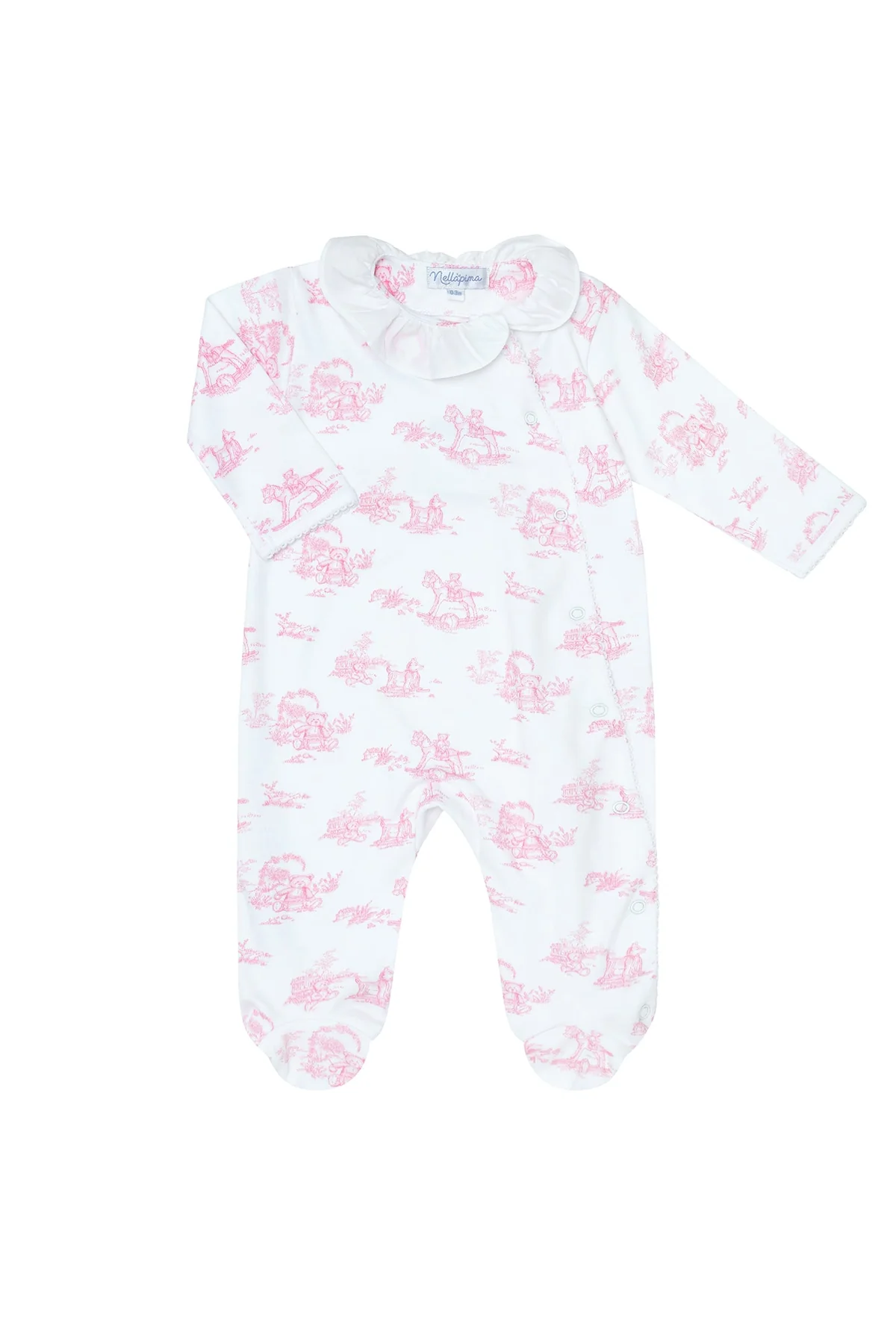 Nella Pima Pink Toile Baby Crossover Footie - Persnickety Shop