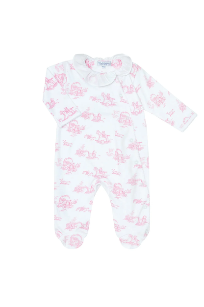 Nella Pima Pink Toile Baby Crossover Footie - Persnickety Shop