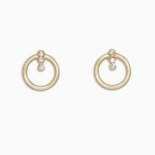 Earrings-Delicate Round Gold circle with crystals