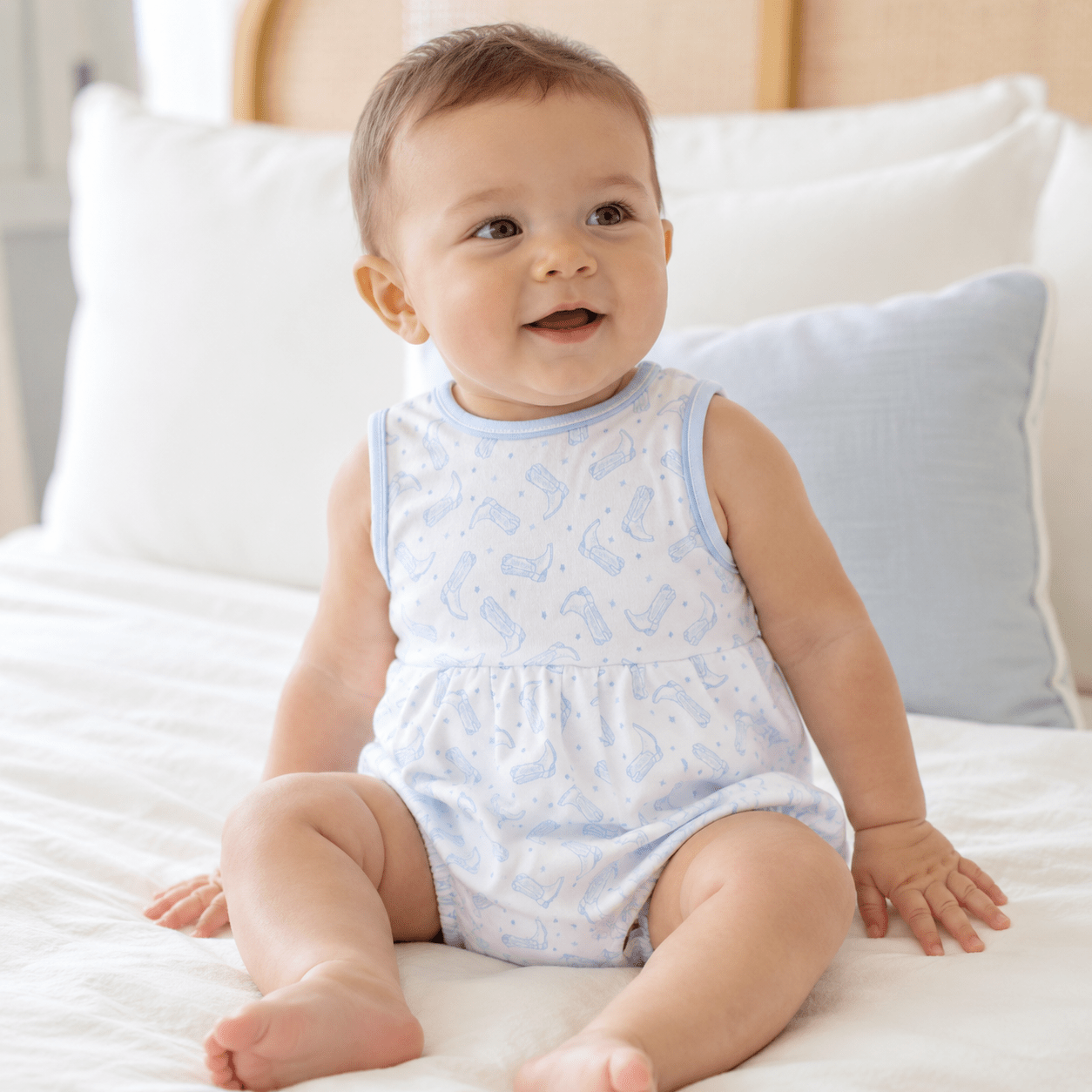 MAGNOLIA BABY Darling Cowboy Boots Print Bubble - Light Blue