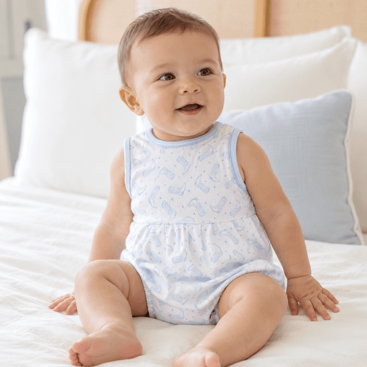MAGNOLIA BABY Darling Cowboy Boots Print Bubble - Light Blue