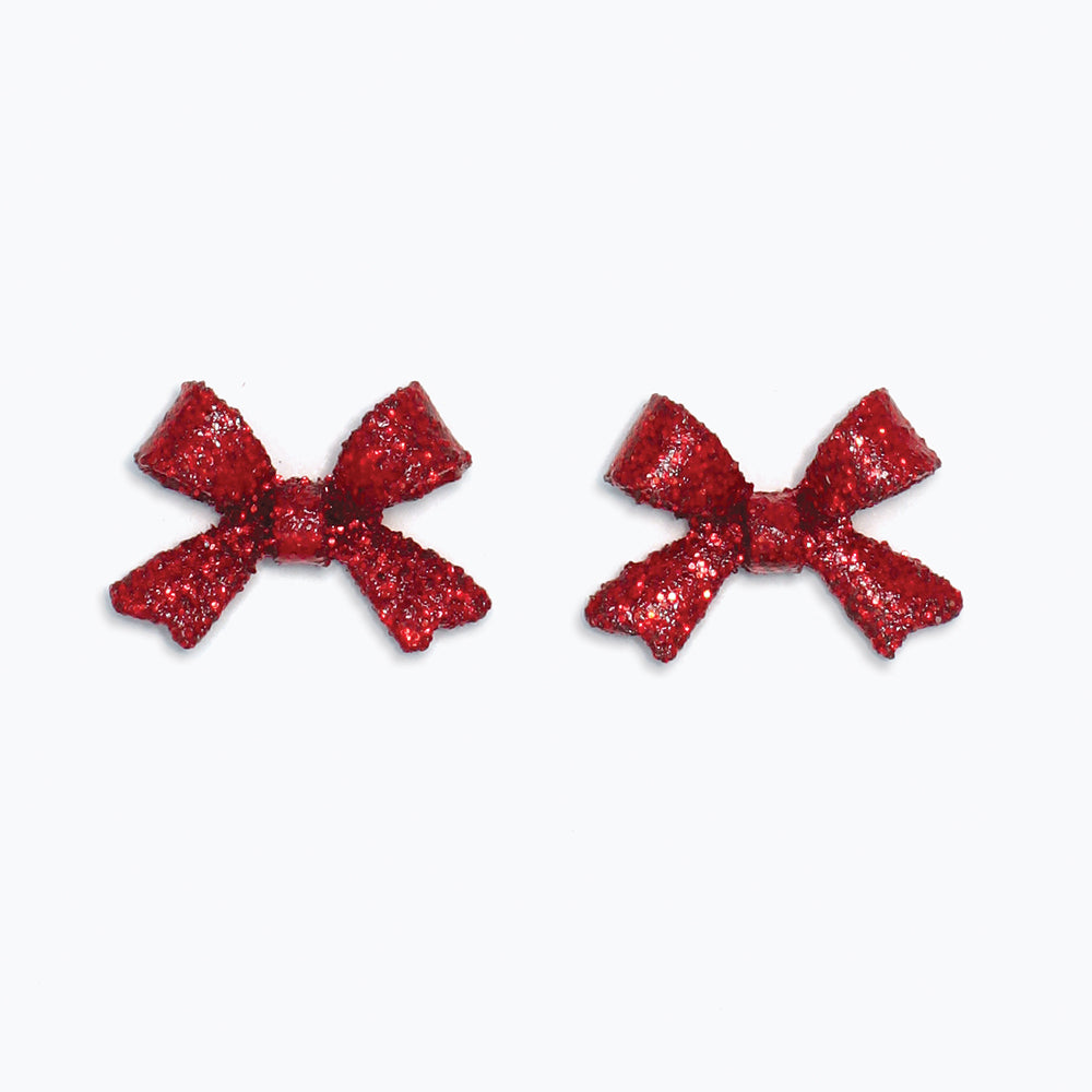 Earrings-Red Glitter Bows
