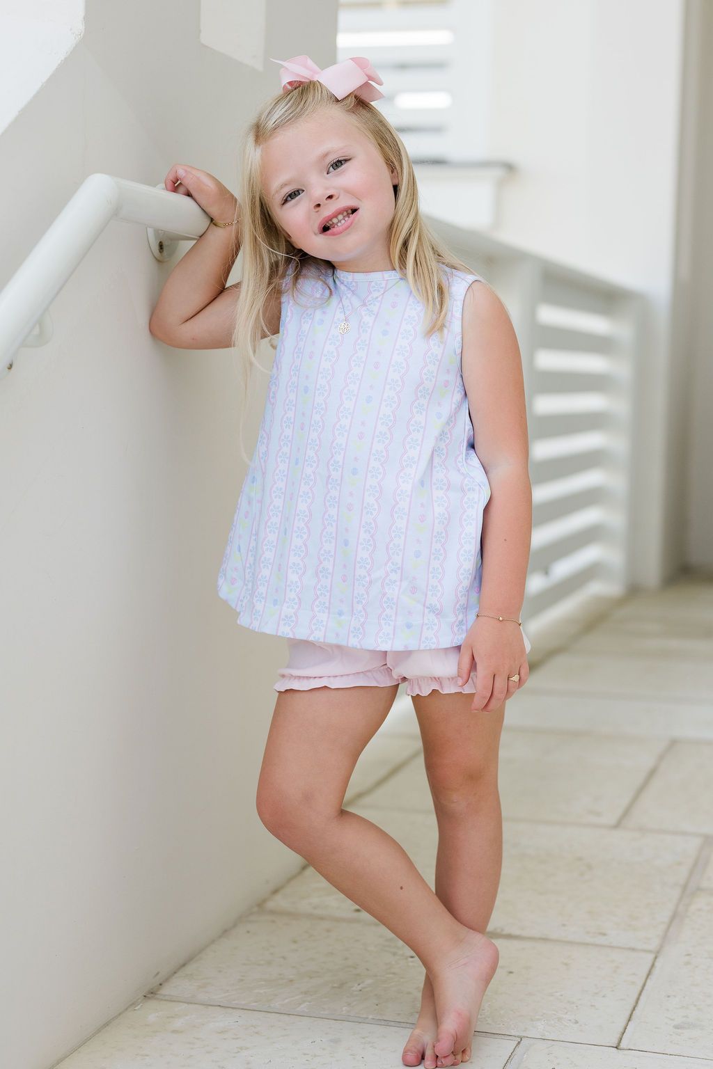 Lottie Blue Floral Scallop Back Bow Bloomer Set - Persnickety Shop