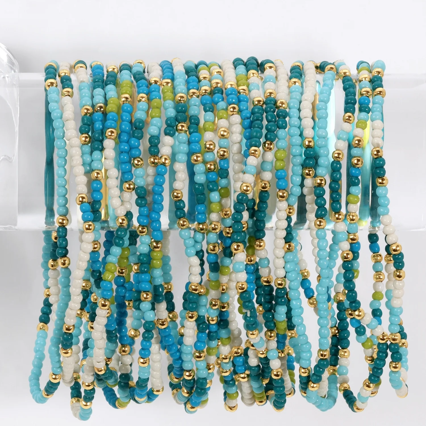 Seed Beed 2mm Blue/White/Gold Bracelet - Persnickety Shop