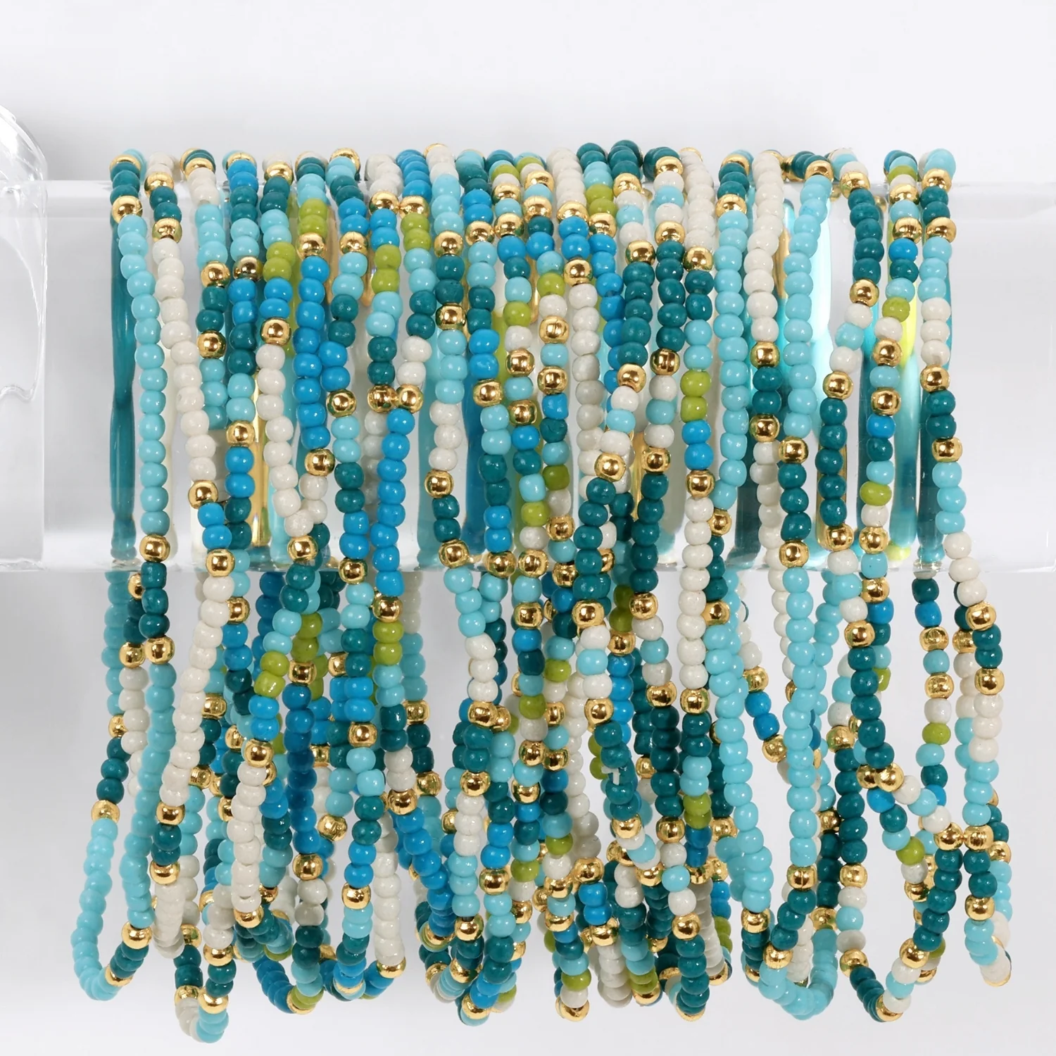 Seed Beed 2mm Blue/White/Gold Bracelet - Persnickety Shop