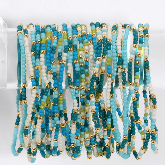 Seed Beed 2mm Blue/White/Gold Bracelet - Persnickety Shop