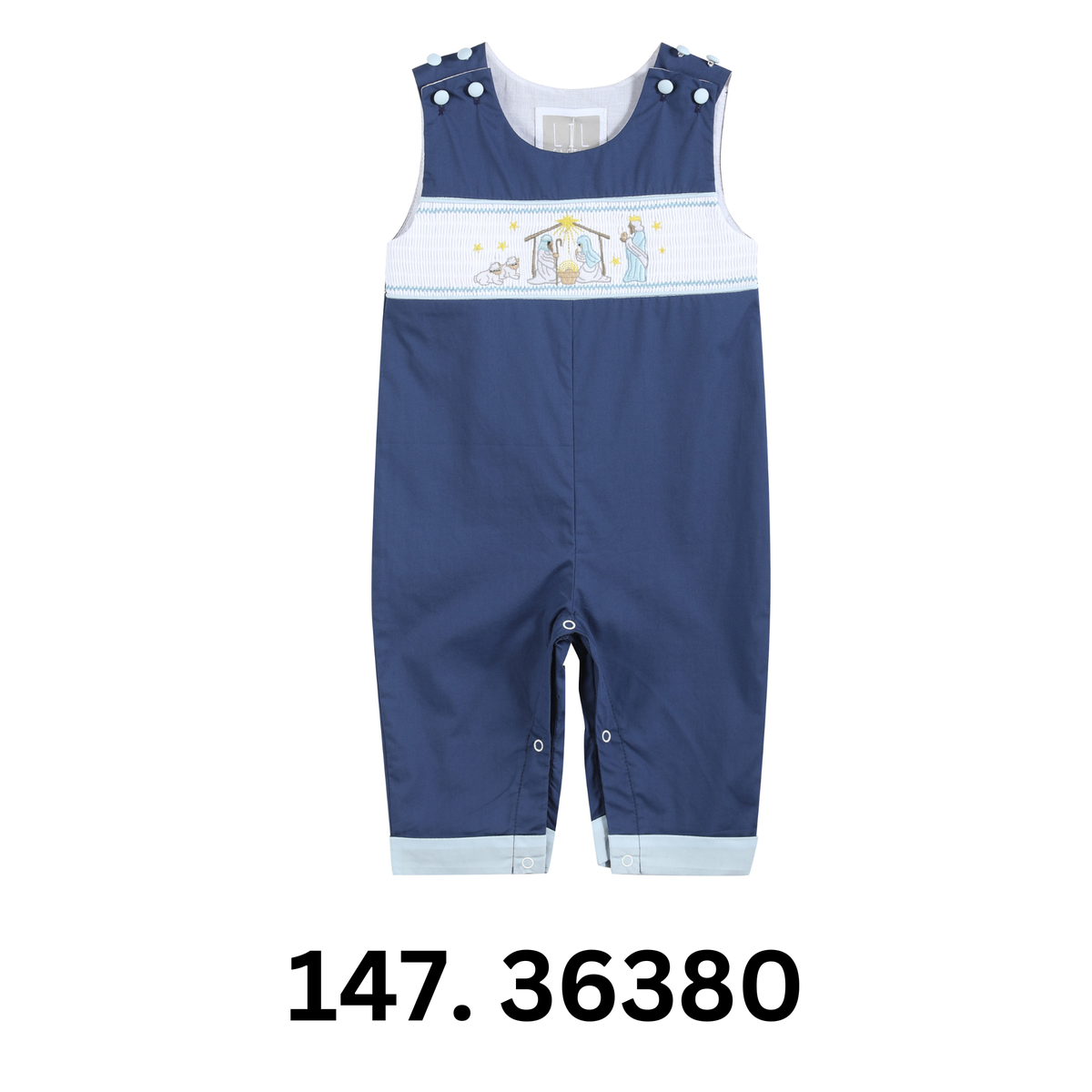 Dark Blue Nativity Smocked Overalls - Persnickety Shop
