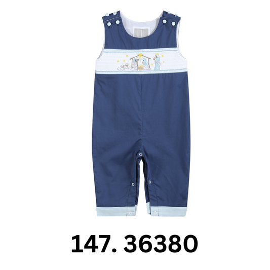 Dark Blue Nativity Smocked Overalls - Persnickety Shop