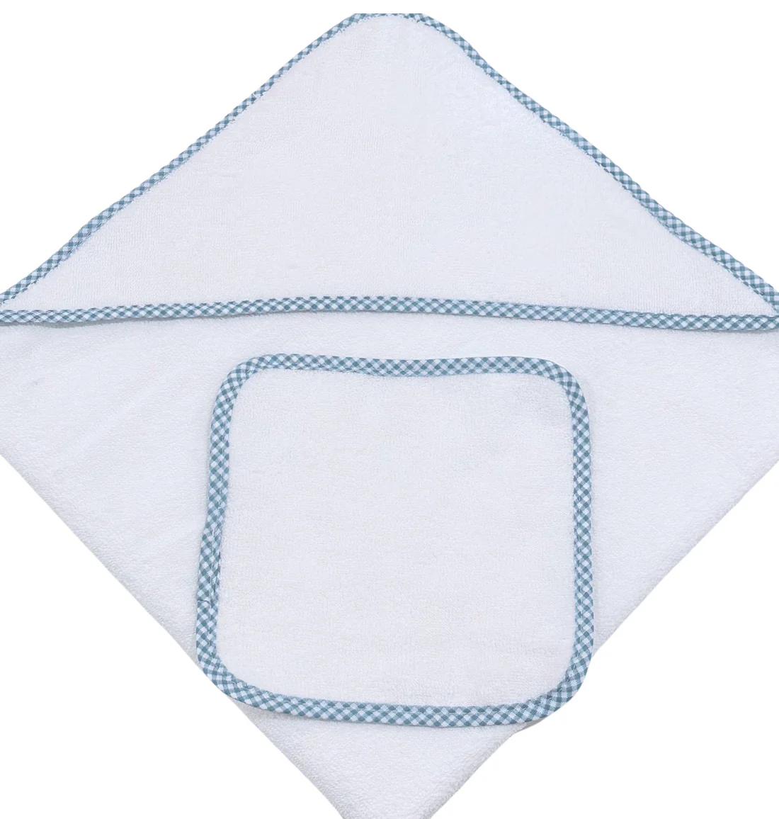 3 Marthas Small Blue Check Stripe Hooded Towel and Washcloth Set