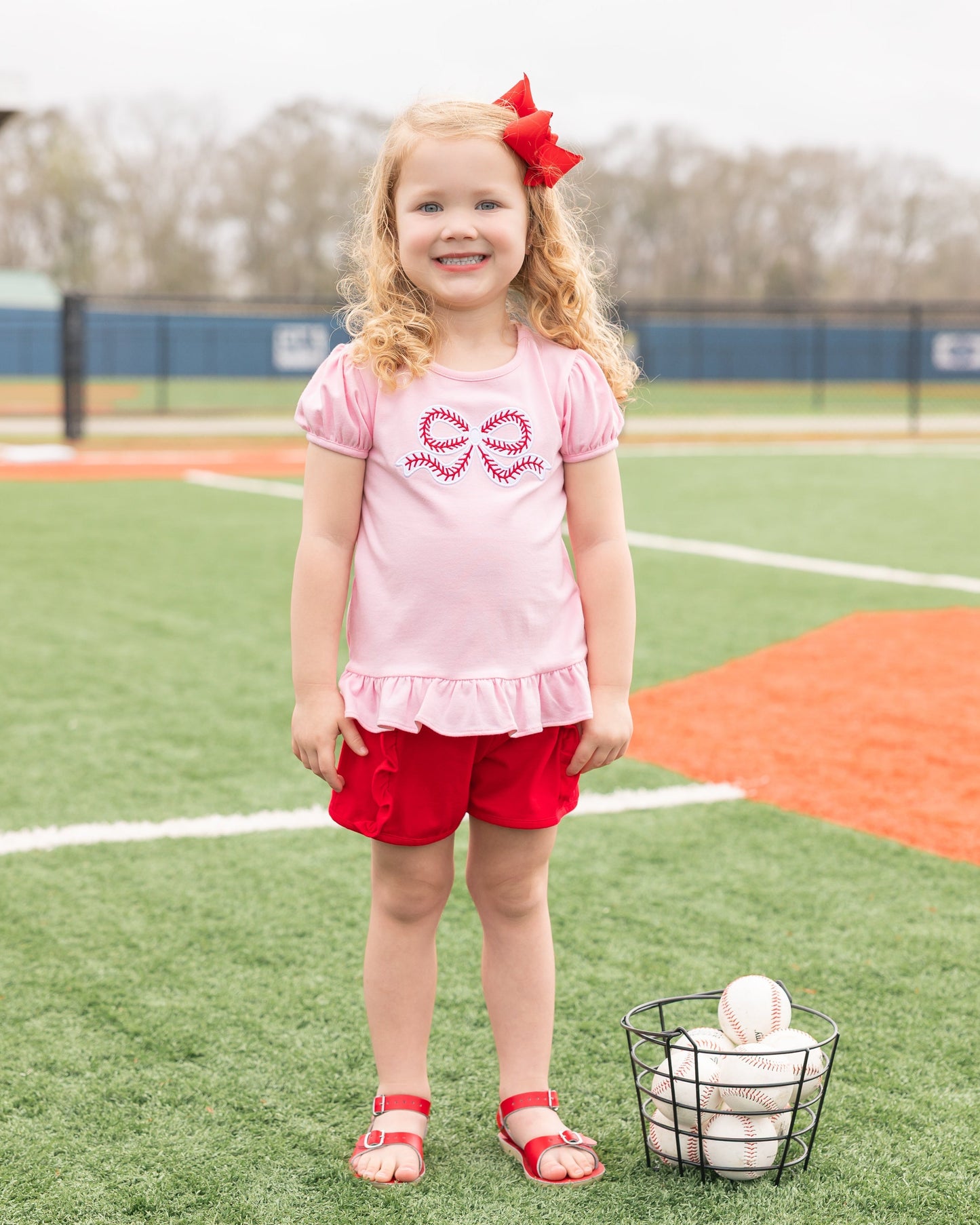 Jellybean Girls  Ball Park Bow Ruffle Shirt - Persnickety Shop