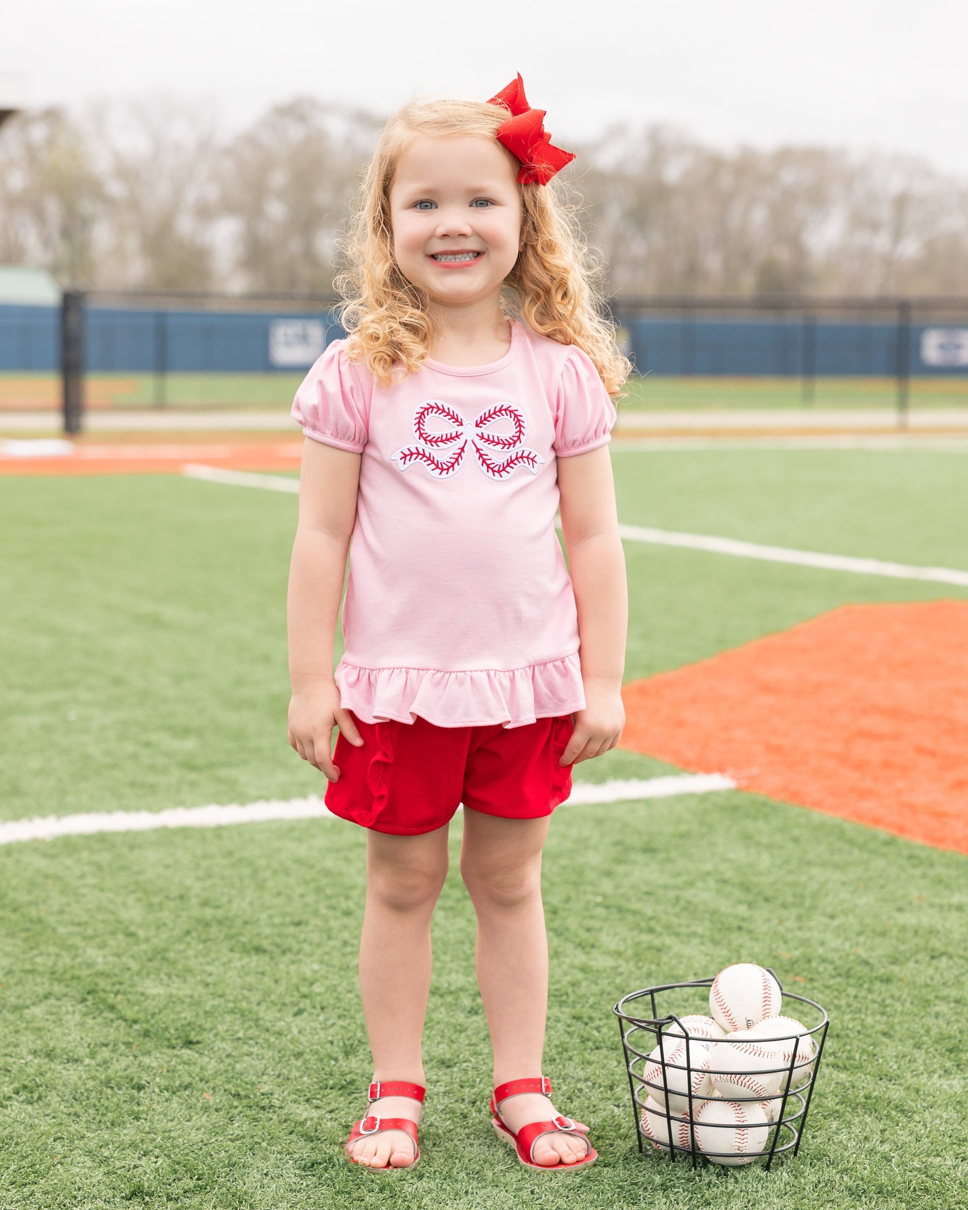 Jellybean Girls  Ball Park Bow Ruffle Shirt - Persnickety Shop