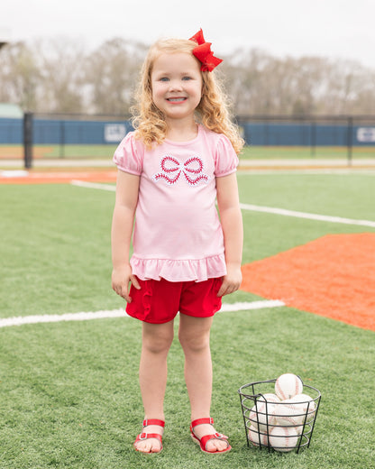 Jellybean Girls  Ball Park Bow Ruffle Shirt - Persnickety Shop