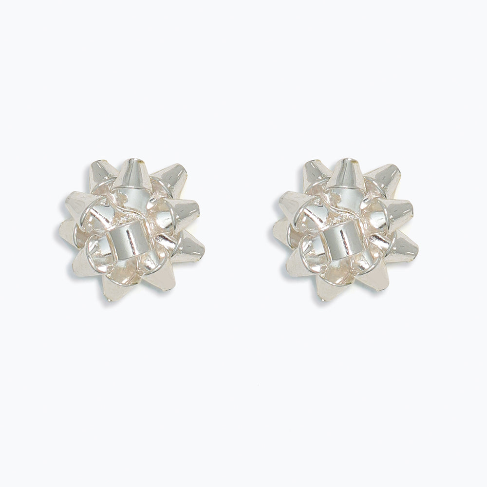 Earrings-Bright Silver Bows