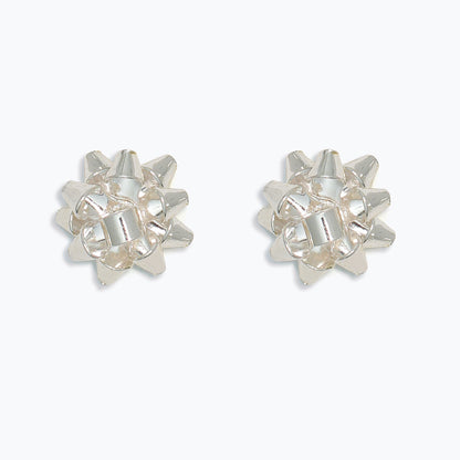 Earrings-Bright Silver Bows