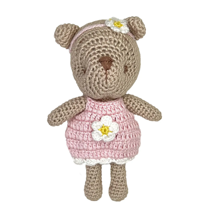 Bear Bamboo Crochet Rattle- Pink  5" - Persnickety Shop