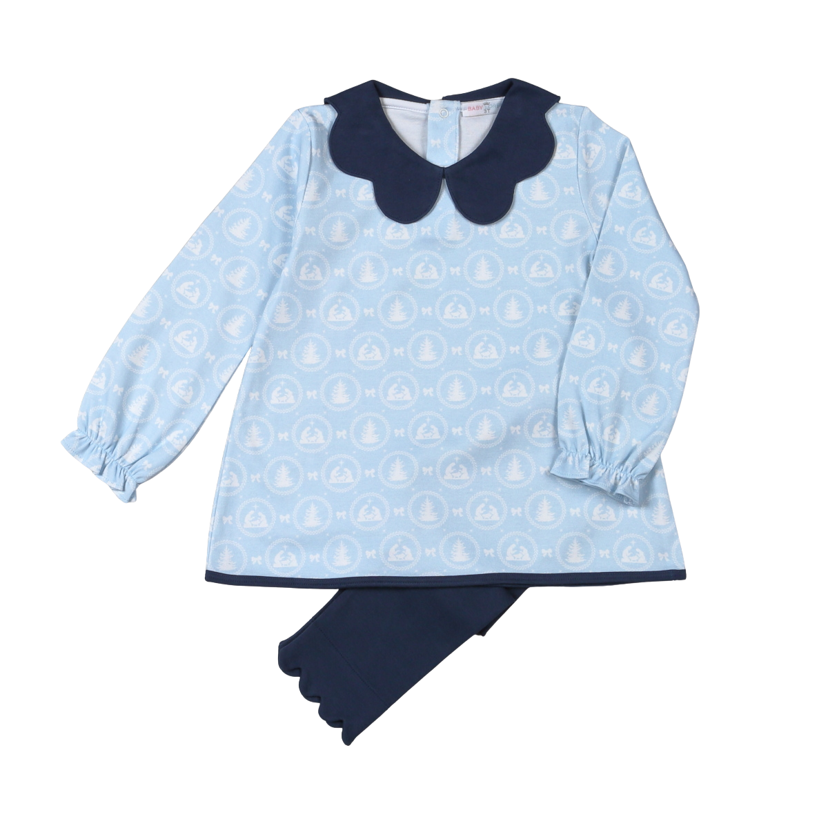 Baby Loren Holy Night Pima scalop collar  top set
