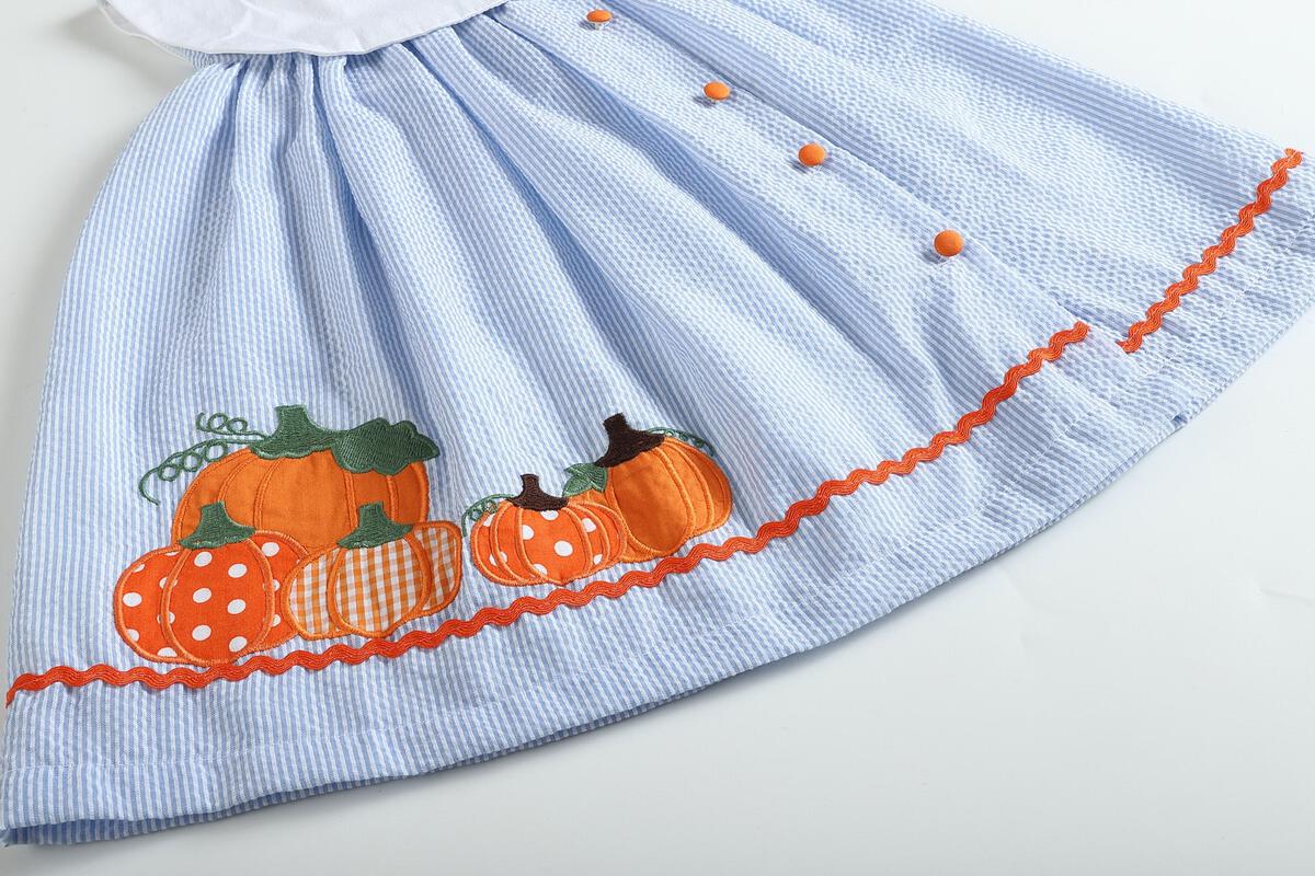 Lil Cactus *Pre-Order* Light Blue Seersucker Pumpkin Yoke Dress