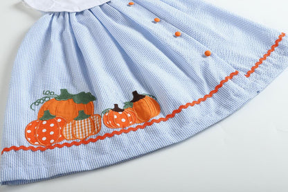 Lil Cactus *Pre-Order* Light Blue Seersucker Pumpkin Yoke Dress