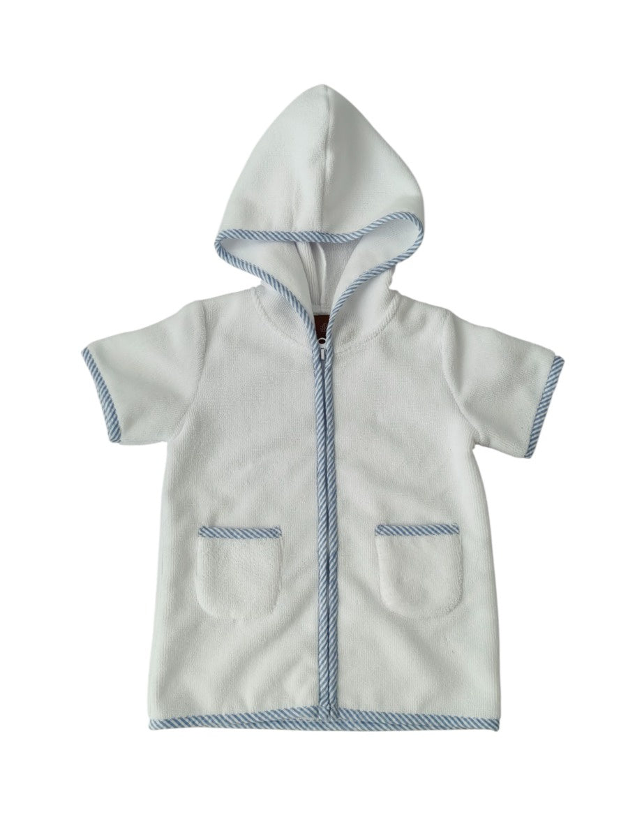 Classic Terry Hooded Cover-Up with Blue Seersucker Trim - Persnickety Shop