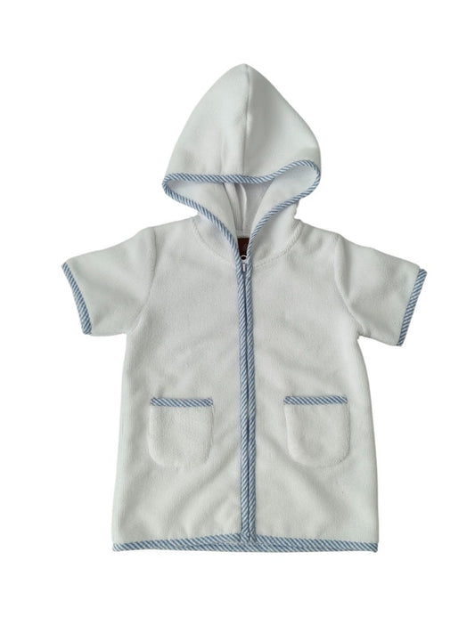 Classic Terry Hooded Cover-Up with Blue Seersucker Trim - Persnickety Shop