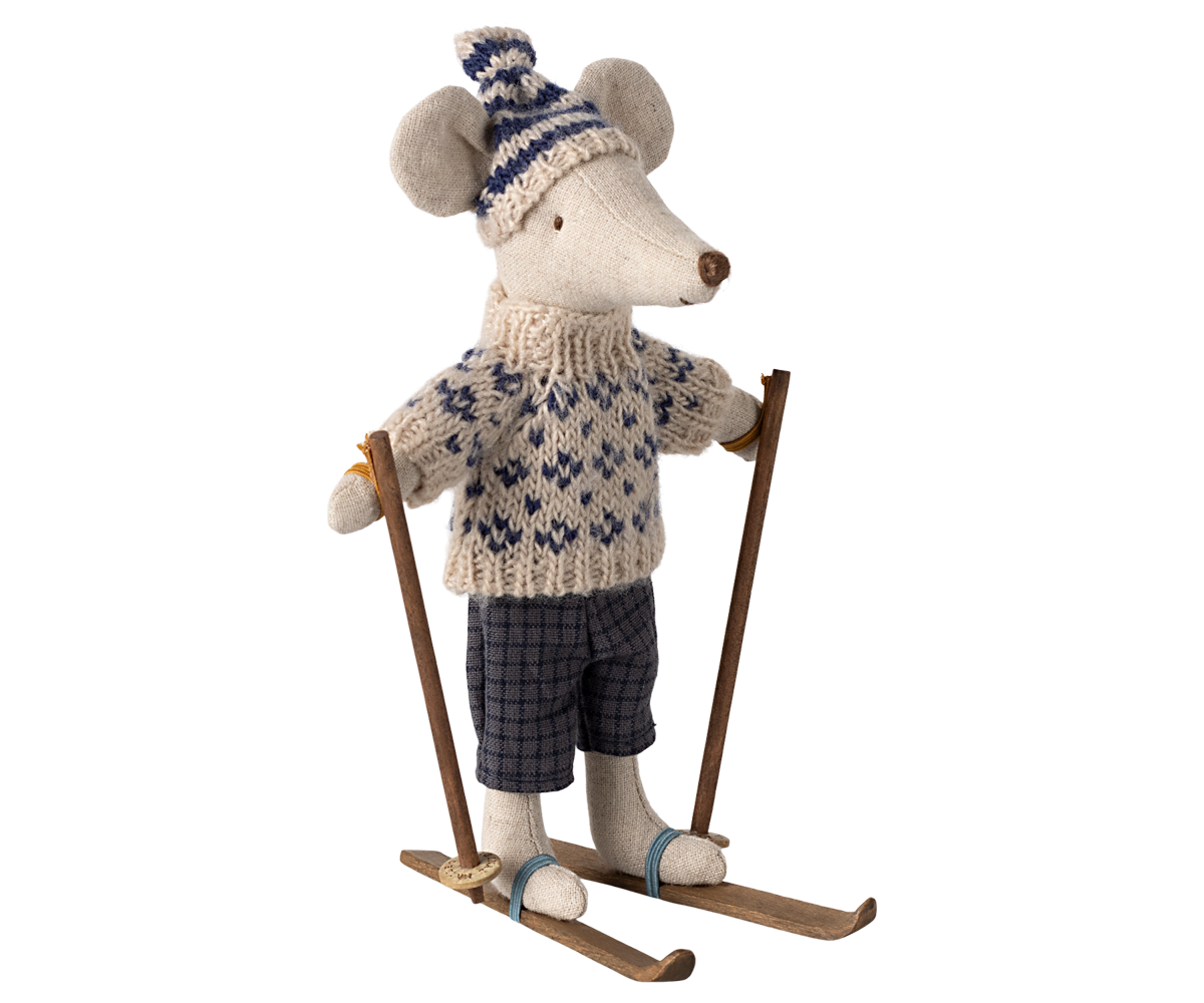 PREORDER Maileg NEW Winter mouse with ski set, Dad - Blue 17-4305