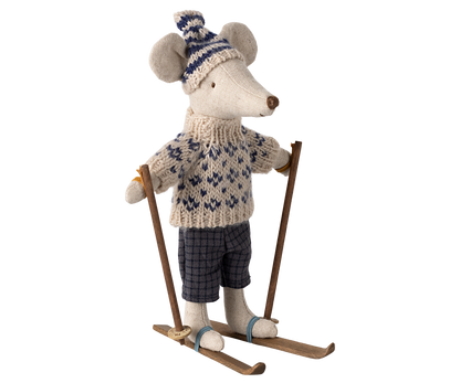 PREORDER Maileg NEW Winter mouse with ski set, Dad - Blue 17-4305